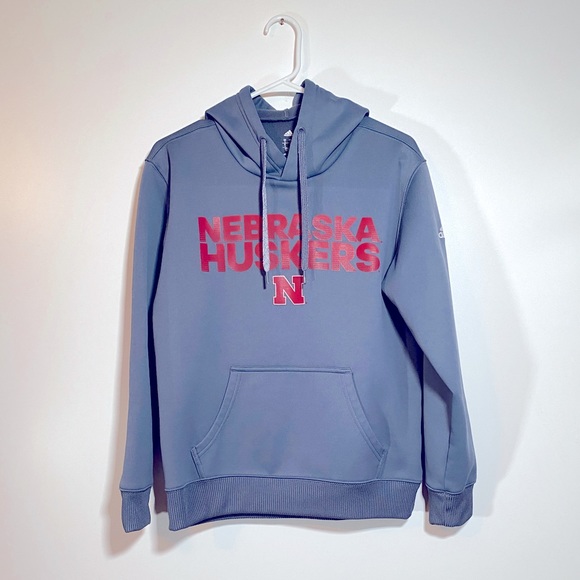 Adidas ClimaWarm Nebraska Huskers Hoodie gray with braided hoodie strings Small - Picture 1 of 6